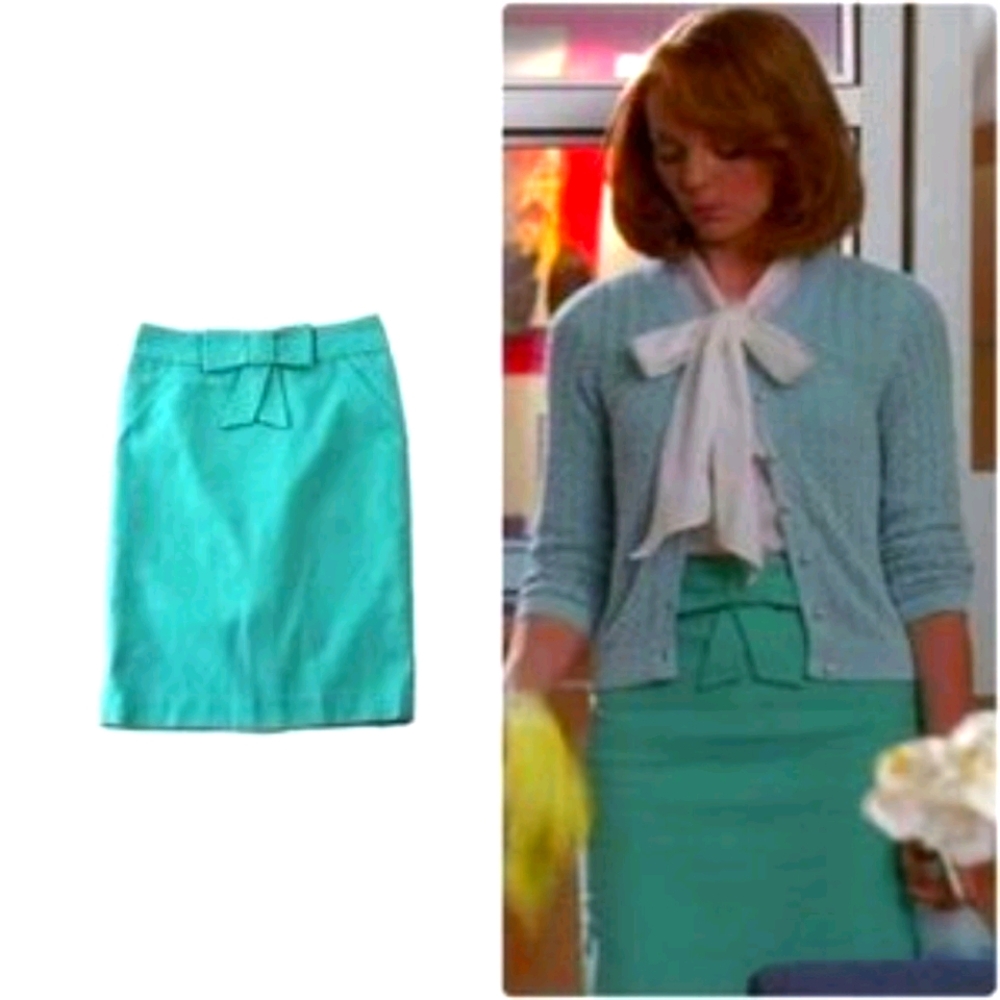 JCrew bow pencil skirt, double serge cotton, mint